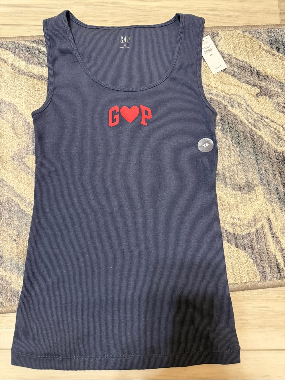 GAP Navy Ribbed Tank with Red Heart Logo